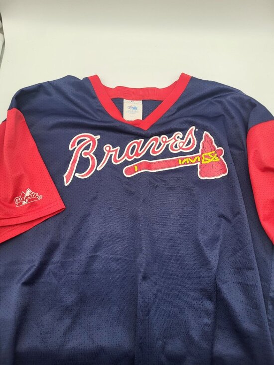 Majestic Other - MLB ATLANTA BRAVES MAJESTIC BASEBALL SHIRT V Neck Men's SZ LG Made in USA